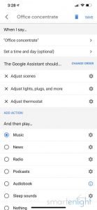 Screenshot of Google Home App Routine Office Concentrate