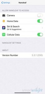 Screenshot of iOS Settings - Nanoleaf App