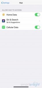 screenshot of iOS settings - allow access to home data