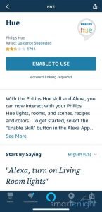 Screenshot of Alexa App - Linking to Philips Hue - Enable the Hue Skill