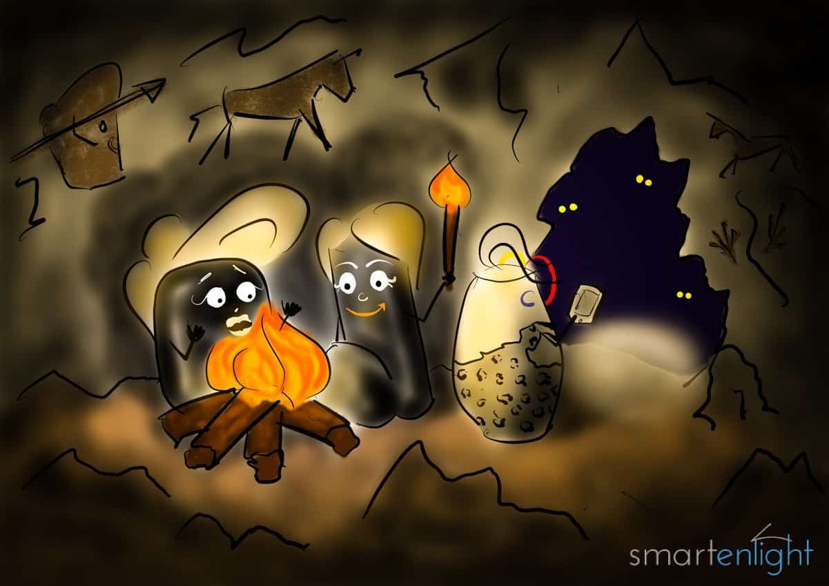 Siri and Alexa in their cave. Google Assistant explores the surroundings.