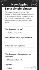 Specifying the Google Assistant Phrase in IFTTT