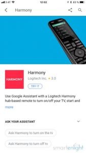 Google Logitech Harmony app linked