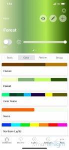 Screenshot of Nanoleaf App Dashboard - Color Scenes