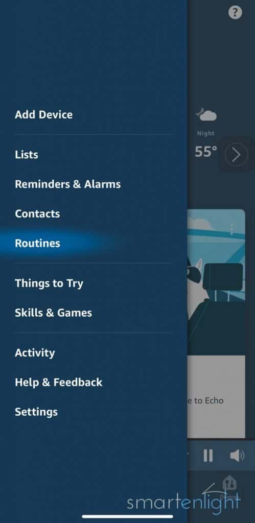 Screenshot Alexa App - Menu - Routines