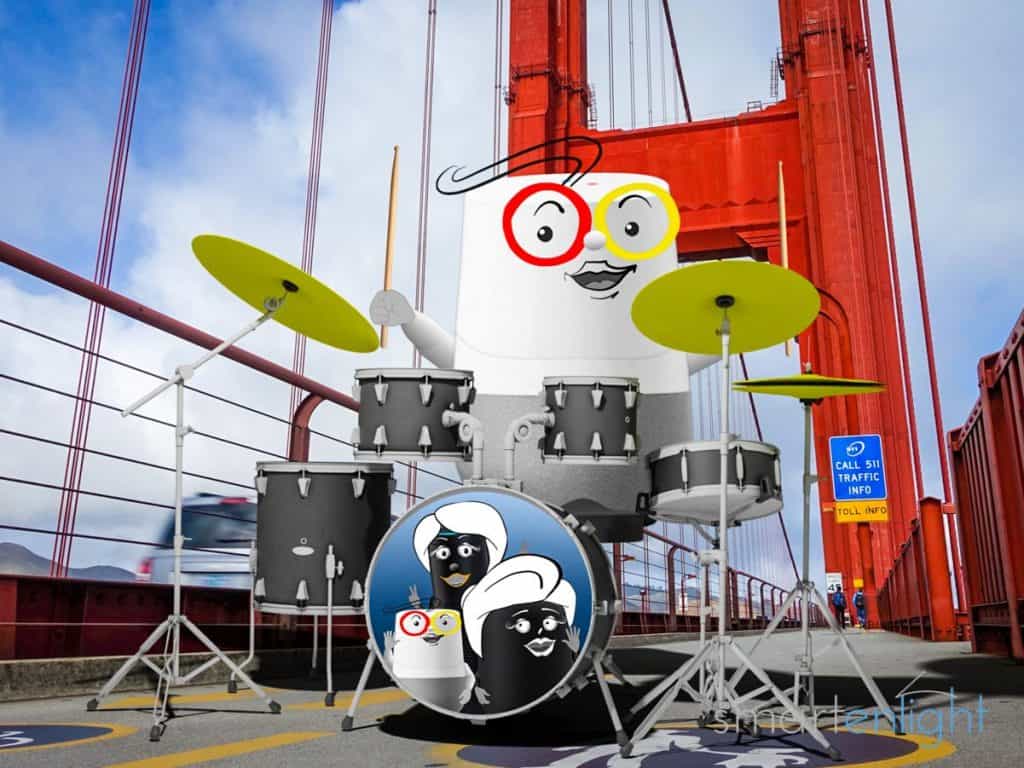 Google Music Commands 2020: Google Home drumming on the Golden Gate Bridge.