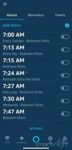 Screenshot of Alexa's Alarm Section