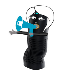 Alexa Music Commands: Alexa shouting into a megaphone
