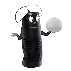 Alexa holding a Amazon Echo Dot Clock
