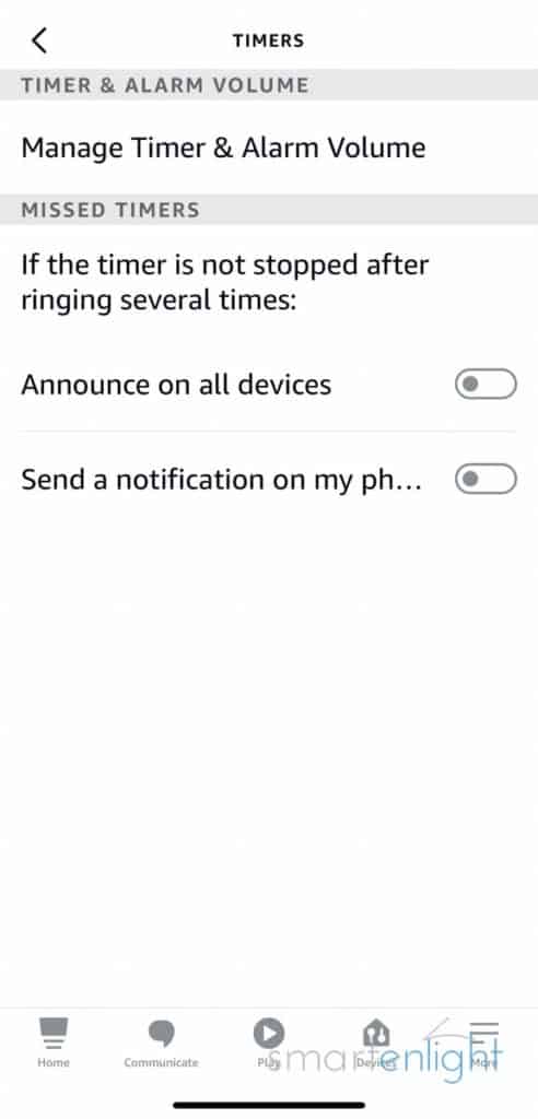 Screenshot of Timer settings in the Alexa app